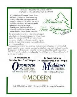 McAdam's Home Tree Lighting Service of Remembrance December 8th